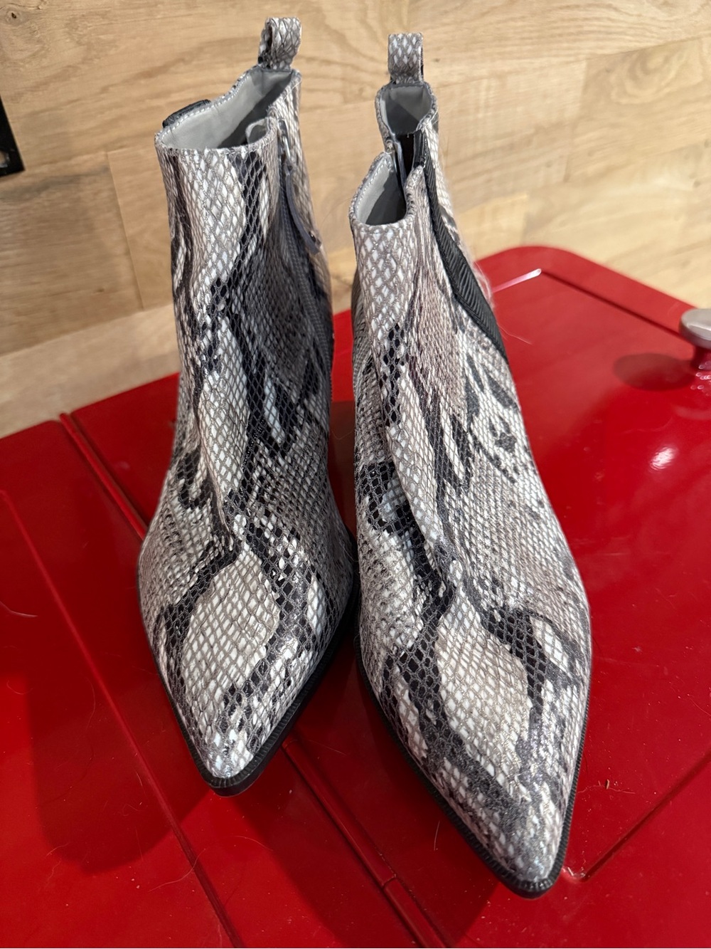 Paolo Snake-Print Pointed Ankle Boots in Silver and Black